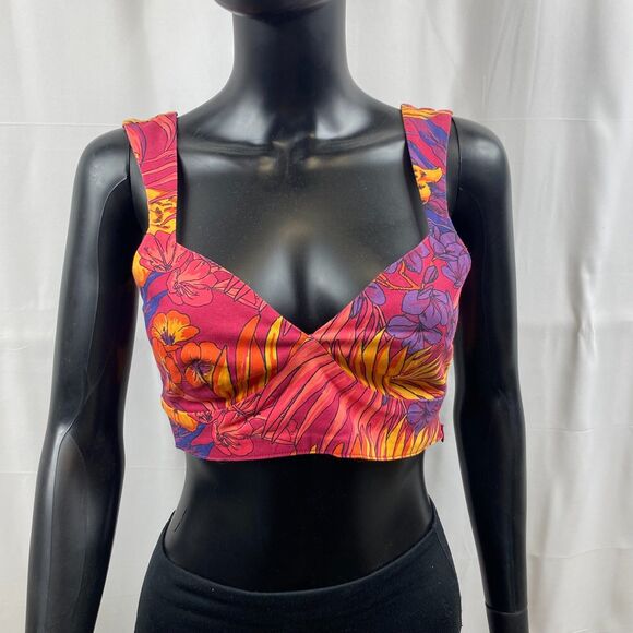 Nasty Gal Bralette Top V-Neck Multicolor Floral Open Back Cropped Size Small - Picture 1 of 6